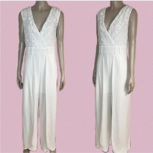 Shelby & Palmer White Lace Bodice Wide-Leg Jumpsuit Sz 8 Light flowing